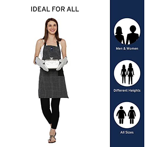 Encasa XO Adjustable Kitchen Cotton Apron With Pockets & Towel Holder Of Size 68x85 cm (Butcher Checks Black) for Men & Women Chefs For Cooking & Baking in Home - Image 4