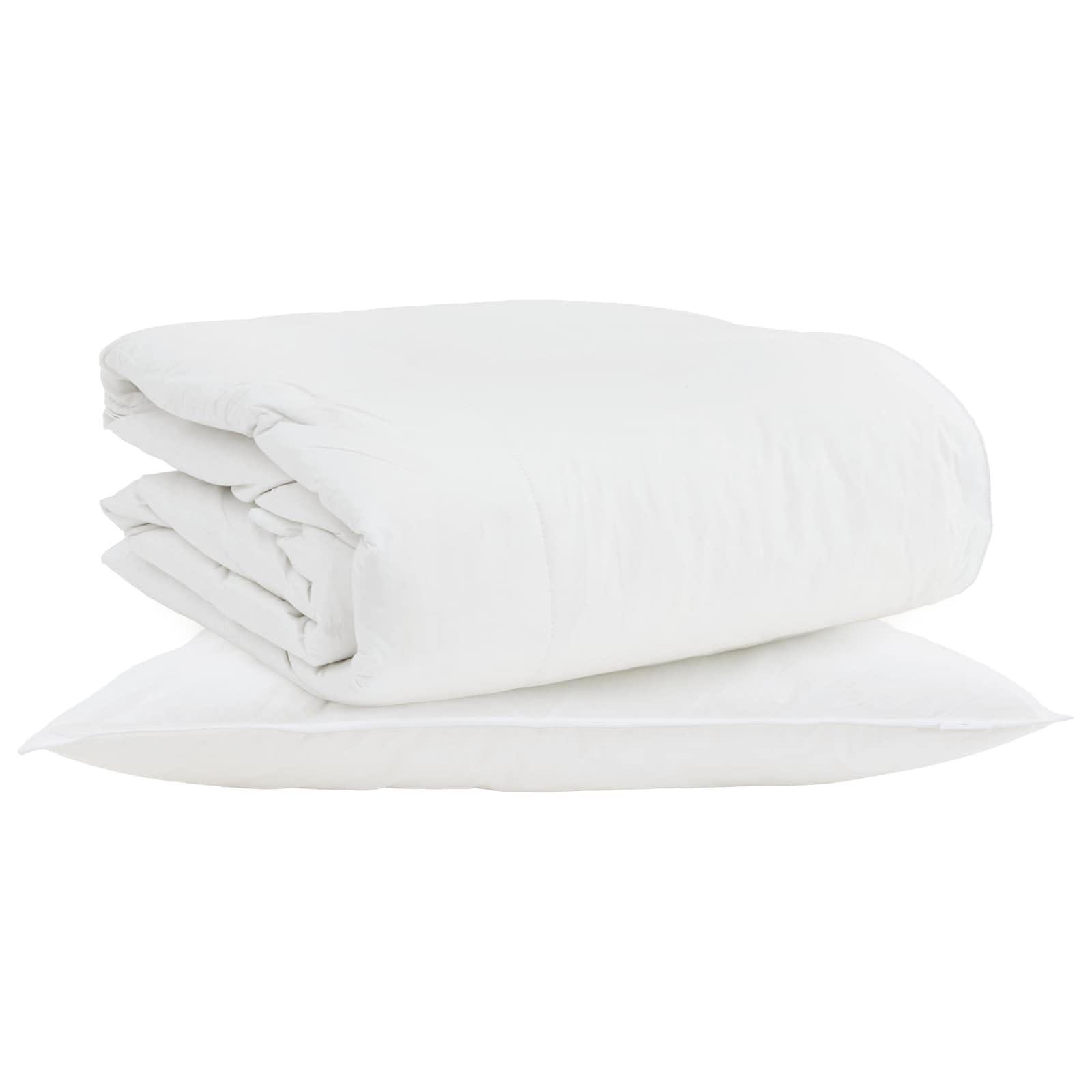 Piumino con cuscino, 2 pezzi, in piume di cotone, colore: bianco