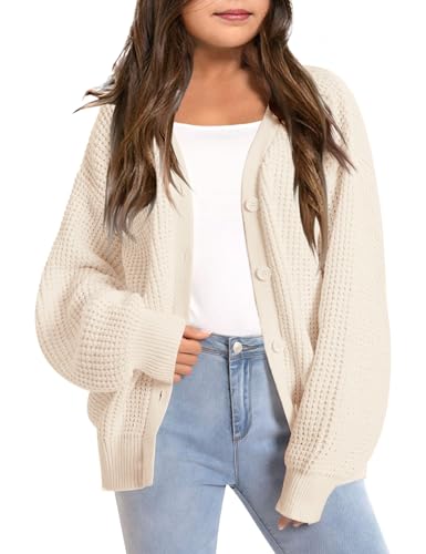 Girls Open Front Cardigan Sweater Kids Causal Long Sleeve Crewneck Knit Outerwear Coat 5-14 Years