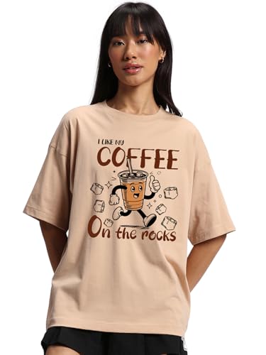 Image of Bewakoof Women's Cotton Oversized Fit Half Sleeve Round Neck T-Shirt | Casual wear | Streetwear | Oversized Tshirt for Woman Cotton| Baggy