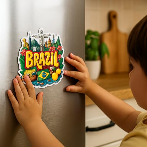 Image of Naxon Brazil Country Theme Souvenir Wooden Refrigerator Stylish Fridge Magnet - Fridge Decoration Magnet for Kitchen & Home Decor | Perfect Souvenir Gift | Size 3x3 Inches | Pack of 1