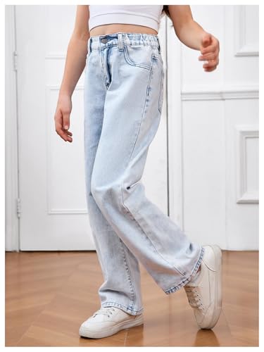 GORGLITTER Girl's Bow Jeans Baggy Jeans Graphic High Waisted Straight Leg Denim Pants with Pockets 8-16Y3