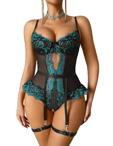 Image of Avidlove Lingerie for Women Mesh Lace Bodysuit Sexy Wireless Garter Lingerie Set Teddy Lingerie(No Stockings)