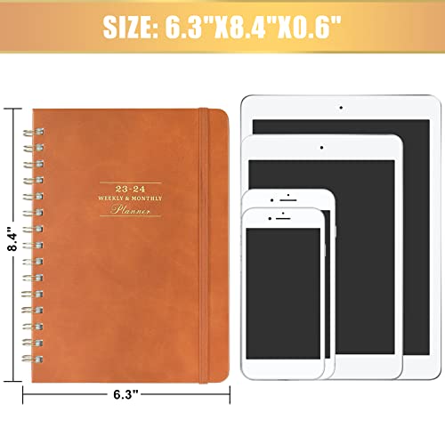Planner 2023-2024 - July 2023 - June 2024 Weekly & Monthly Planner, 6.3" X 8.4", 12 Monthly Tabs, Academic Planner 2023-2024 With Flexible Hardcover, Twin-Wire Binding, Brown, Perfect Life Assistant #TOP1