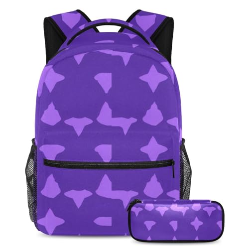 Cartable pour enfants avec trousse ensemble géométrique violet multicolore pour étudiants
