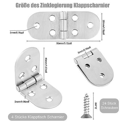 4 Stück 180 Grad Scharniere Klappbar Runde Klappscharnier Edelstahl Klappenscharnier Mini MöBelscharnier Aufschraubscharnier für Klapptisch, Schrank, Garderobe, Holzkiste, Möbel, Nähmaschinen(Silber)