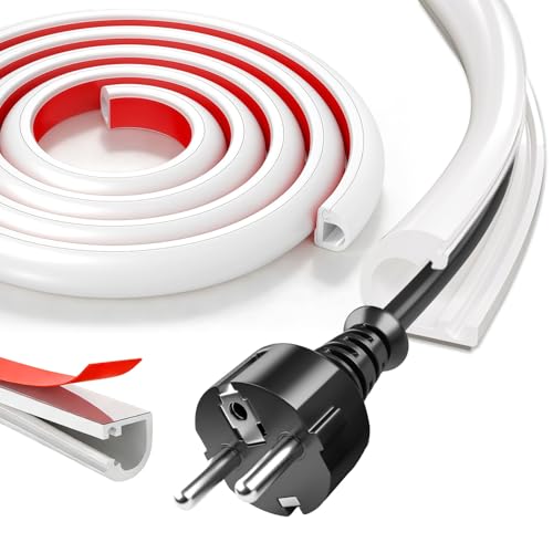 Canaleta Cables Pared Adhesivo, Cubre Cables y Canaletas para Cables de 3 Metros (14x10mm), Tapa Cables Pared de PVC Flexible para Ocultar Cables, Organizador de Cables para TV (Blanco-14mm3mm)