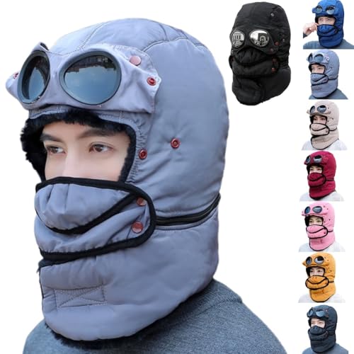 Thermal Hat with Glasses Windproof Ski Mask Cap Fashion Warm Hat for Cycling, Winter Trapper Hats with Goggles(#F)