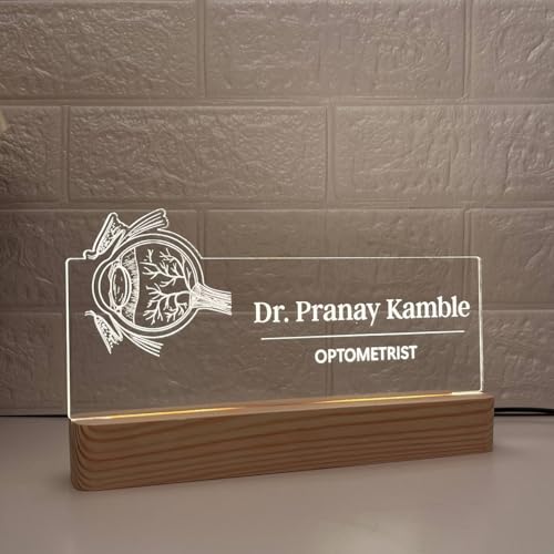 Image of Personalized Acrylic Desk Name Lamp for Optometrist | Custom LED Light with Name, Designation & Clinic Logo | Best Birthday Gift for ENT, Ophthalmologist, Eye Specialist, Optician, Vision Care Doctor (10 x 6 inch) (For Eye Doctor)