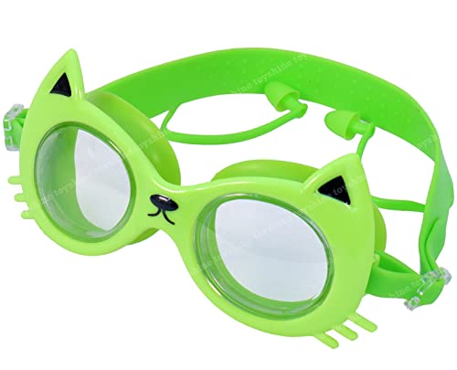 Image of Toyshine Swim Goggles, (Cat Design) Anti Fog No Leaking Clear Vision Water Pool Swimming Goggles (Age 6-14), Green