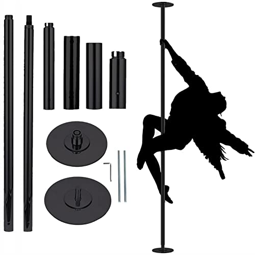 COSTWAY Barra de Baile Profesional Estática y Giratoria Pole Dance de 45 mm Altura Ajustable de 2,23 m a 2,82 m para Hogar Club hasta 200 kg (negro)