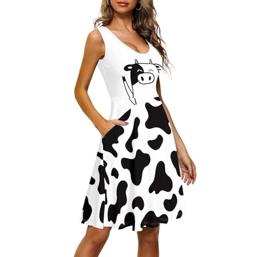 Image of Women's Casual Loose Sundress Midi Sleeveless Crewneck Dress Summer Beach Tank Dress with Pockets