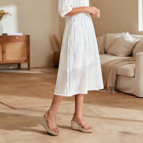 Image of TEMOFON Espadrilles Wedge Sandals for Women: Slip On Elastic Ankle Strap Platform Sandals Dressy Comfortable Summer Wedges Heels Shoes
