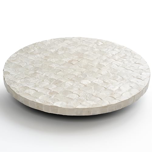 CHI AN HOME 12 Inch Capiz Lazy Susan, Decorative Lazy Susan Turntable Centerpiece for Dining Table, Kitchen Counter, Round Mother of Pearl Capiz Shell Spinning Tray for Countertop & Tabletop (White)
