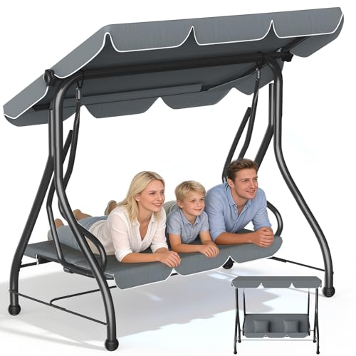 Huracan Balancelle de jardin avec fonction couchette, coussin d’assise extra épais et auvent réglable, montage facile, résistant aux intempéries pour...