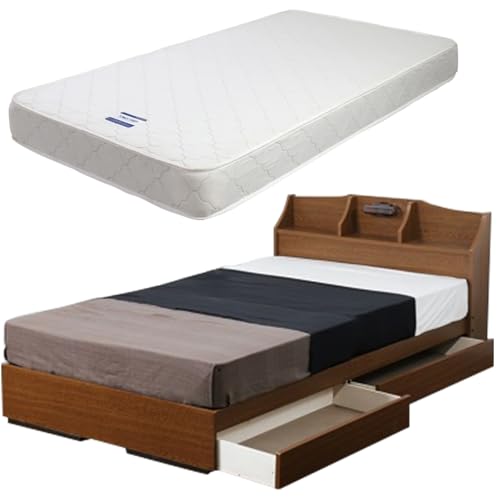 [組立サービス付]K321 セミダブルサイズベッド 国産ボンネルコイルマットレス(10816B)付(ブラウン)(1316)