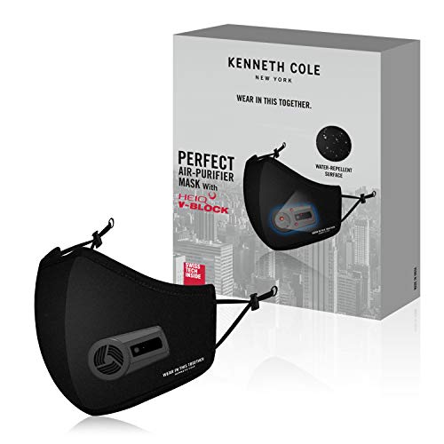 Kenneth Cole Neoprene Portable Air Purifier Mask with Heiq V-Block and Smart Temp for Continuous Protection - Reusable Face Masks for Men Women, Lightweight Water Repellent Fabric - White - Pack of 1