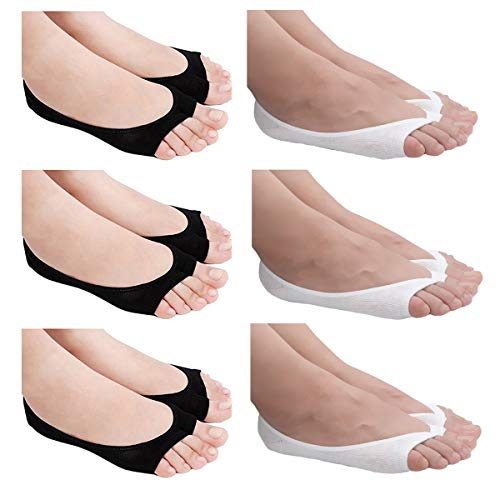 Image of seven wolves Womens Peep Toe Socks 6 Pairs, Toeless Cotton No Show Socks Non Slip Shoe Liner