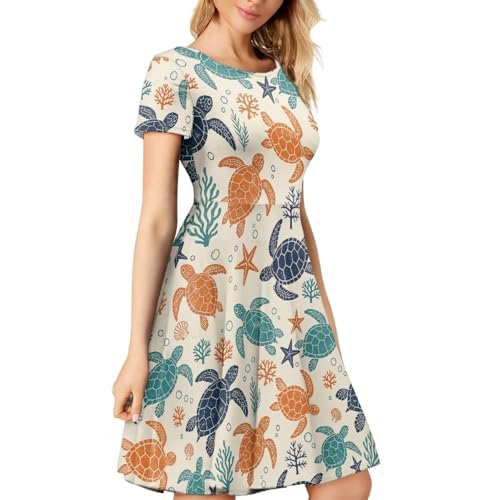 Image of AFPANQZ Womens Casual Summer Lightweight Vintage Dress Short Sleeve Midi Dress Knee-Long Luxury Formal Dress