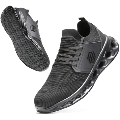 Furuian Steel Toe Shoes for Men Women Slip On Safety Shoes Comfortable Lightweight Sneakers Industry Work Shoes Black Cover
