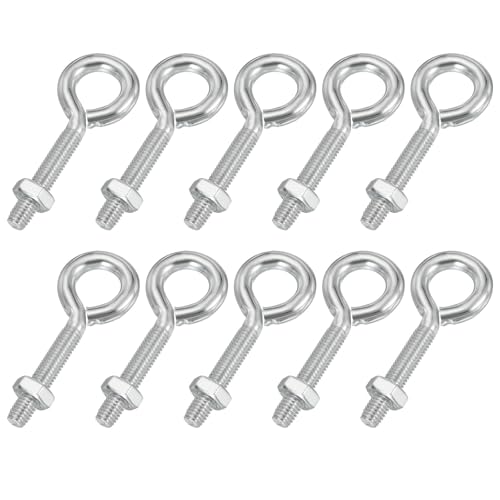 Image of PATIKIL M8x40mm Eye Bolts, 10 Pcs Carbon Steel Threaded Eyebolt Eye Hooks Screws with Nut for Hanging or Securing Cables Silver