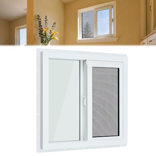 CroBlissful 24'' x 24'' Small Basement Window White Vinyl Ba...
