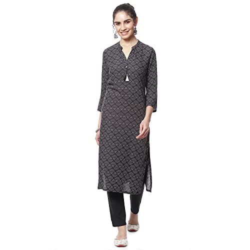 Image of Rangriti Black Liva Straight Kurta for Women