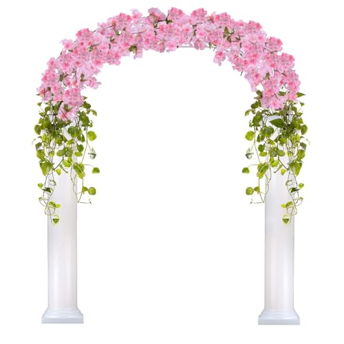 Image of Artificial Cherry Blossom Garland | Set of 2 String Hanging Vine | Faux Flowers for Home Garden Party Decor | Hanging Blossom Garland for Wedding Indoor Outdoor Decoration, Pink