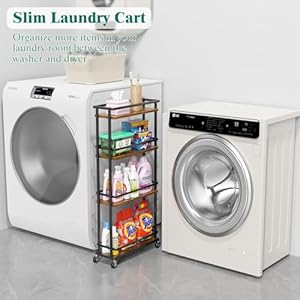 Giwil Slim Storage Cart 4 Tier Narrow Kitchen Rolling Cart on Wheels for Small Space, Mobile Spice Rack Seasoning Organizer Utility Serving Cart for Kitchen Bathroom Laundry, Brown Giwil Slim Storage Cart 4 Tier Narrow Kitchen Rolling Cart on Wheels for Small Space Mobile Spice Rack Seasoning Organizer Utility Serving Cart for Kitchen Bathroom Laundry Brown