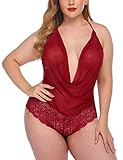 Avidlove Women Sexy Lingerie Teddy One Piece Lace Halter Babydoll Bodysuit Wine Red XXL