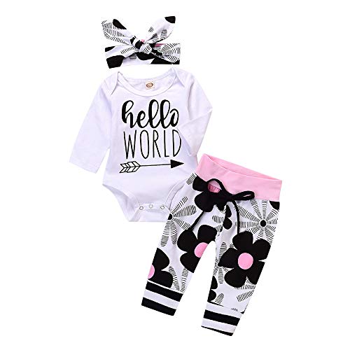 Allence 3 Stück Weich Kleinkind Säugling Baby Mädchen Beiläufig Blumen Drucken Kleider Set Kurz Ärmel Tops + Hose + Stirnband Outfits 6-24 Monat Cover