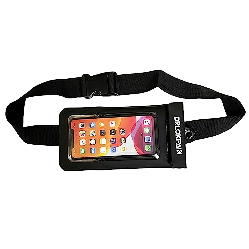 DRLOKPAK surfing waterproof Waist pouch Crossbody Chest Bag Fanny Pack Snorkeling Swimming Bag Beach Floating Dry Phone case holder (Black)