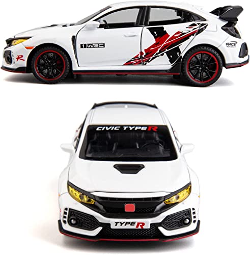Image of DEUSON ECOM 1:32 Civic Type R Toy Car for Kids Diecast Metal Cars Pullback with Light Soundr Openable Door, White