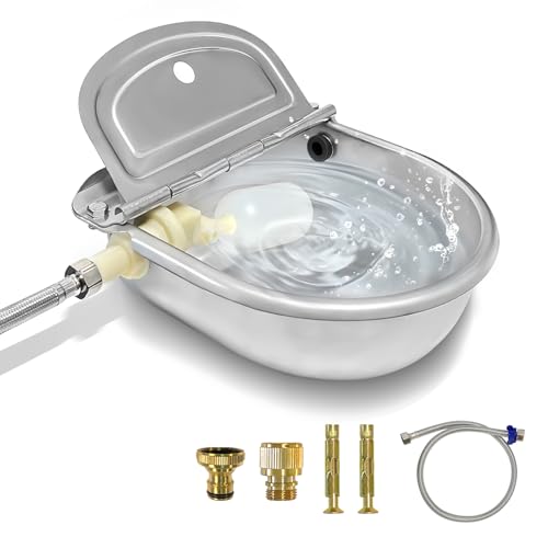 Automatic Water Dispenser for Dogs,3L Automatic Horse Waterer Bowl with Float Valve,304 Stainless Steel auto self Filling Dog Water Bowl Dispenser Outdoor Livestock Water Bowl Kit for Chicken
