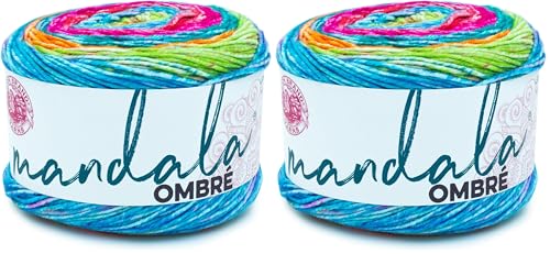 Image of Lion Brand Yarn Mandala Ombre Yarn with Vibrant Colors, Soft Yarn for Crocheting and Knitting, Happy, 2-Pack