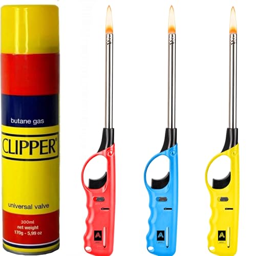 Aspect X3 Refillable BBQ Lighter – Adjustable Flame, Clipper Gas, Multi-Use for Kitchen, BBQ, Candles, Camping & Fireworks (Set of 4)