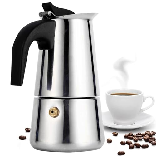 GEEZY 2 Cup Espresso Pot Italian Coffee Shot Maker Moka Pot Cooker Gas Electric Ceramic Stovetop Stainless Steel Portable Silver 100ml
