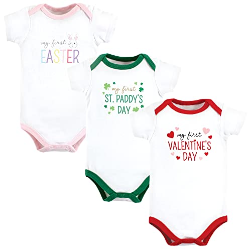 Image of Hudson Baby Unisex Baby Cotton Bodysuits, Girl First Valentine Easter, 0-3 Months