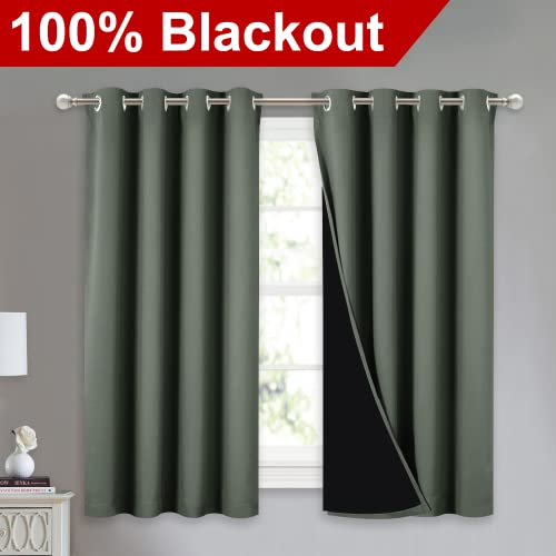 Image of NICETOWN 100% Blackout Curtains 54 inches Long, Double-Deck Completely Blackout Window Treatment Thermal Insulated Lined Drapes for Small Window (Dark Mallard, 1 Pair, 52 inches Width Each Panel)