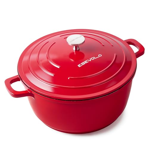 ESEVOLO Bräter mit Deckel Schmortopf Induktion 24 cm Brot Backen Dutch Oven Stil, leichter als Gusseisen Topf, Aluguss mit Keramik-antihaftbeschichtung, für Schmoren Braten, 4,5 L Rot ESEVOLO Bräter mit Deckel Schmortopf Induktion 24 cm Brot Backen Dutch Oven Stil, leichter als Gusseisen Topf, Aluguss mit Keramik-antihaftbeschichtung, für Schmoren Braten, 4,5 L Rot