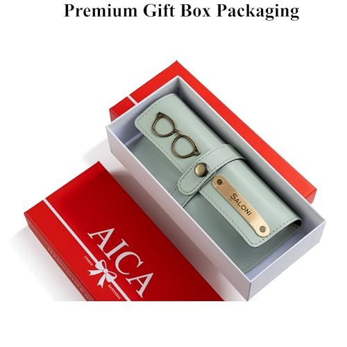 Image of AICA Personalised Name & Charm Leather Sunglass Case Cover for Men & Women | Hard Case Eyewear Cover