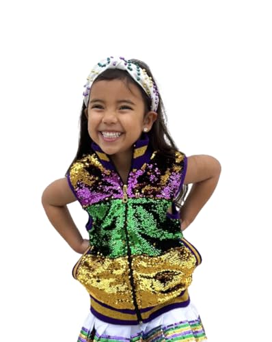 Purple, Green, and Gold Sequin Striped Mardi Gras Youth Vest