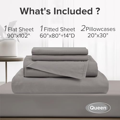 Comfort Spaces 100% Cotton Sheets Queen, Breathable, Ultra Soft Cotton Sheets, Naturally Cool Cotton Bed Sheets with 14" Elastic Pocket Fits up to 16" Mattress, All Season Sheet Set, Dark Gray 4 Piece