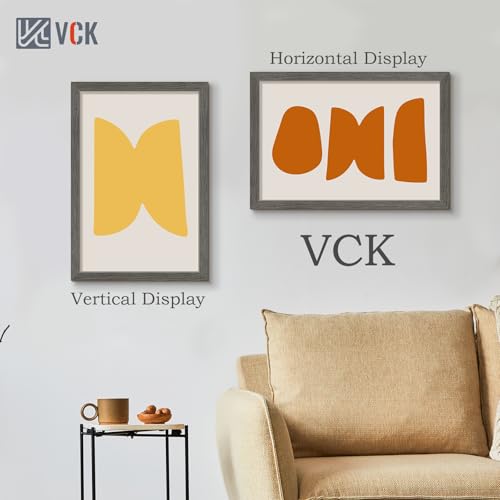 Image of VCK 16x24 Poster Frame Solid Wood Gray Grey 3 Pack Picture Frames 16 x 24 Inches with Wall Mounting Hanging