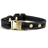 chede Luxury Real Leather Dog Collar- Handmade for Small Dog Breeds with The Finest Genuine Leather Collar That is Stylish,Soft Strong and Comfortable-Black Dog Collar