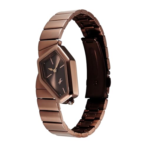Image of Fastrack Wild Viper-Inspired Unique Shaped Brown Dial IP Brown Stainless Steel Strap Watch for Women - 6323QM01