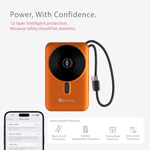 Image of Beetel MagVibe Series WS10 4 in 1 MagSafe 10000mAh Magnetic Wireless Power Bank for Apple iPhone, iWatch & AirPods, Qi Charging for Samsung, OnePlus and Other Android Devices|3M Ring in Box|Orange