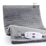 Massaging Weighted Heating Pad for Back Pain Relief,Heating Pads for Neck, Shoulder,Cramp,Portable Heated Pad with 3 Heat Settings & 6 Massage,18 Relaxing Combinations,Auto Off,20'*24',Light Grey