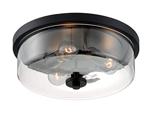 Image of Nuvo 60 /7269 Sommerset 3-Light Flush Mount Fixture with Clear Glass - Matte Black Finish
