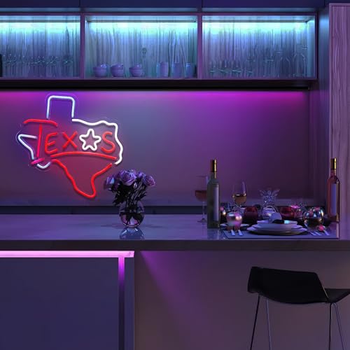 Image of Texas Neon Sign Texas Longhorn Neon Light Lone Star LED Neon Sign for Wall Decor Dimmable LED Neon Light for Bar Restaurant Music Concert Man Cave Wall Art 12.6 * 11.8IN